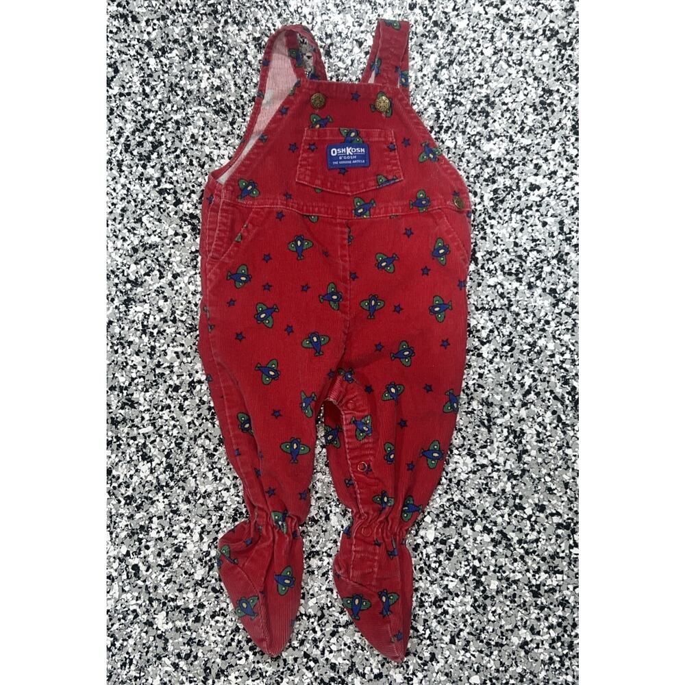 Oshkosh B'Gosh Baby Overalls 6-9M Baby Plane Airplane Corduroy Footed Vintage - Picture 1 of 7